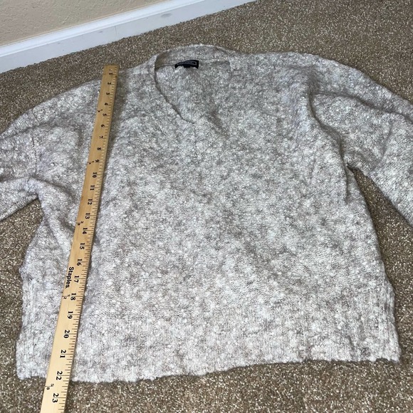 Sweater Wool Alpaca blend sweater Angie V-neck balloon sleeve tan/white SZ M - Picture 9 of 11